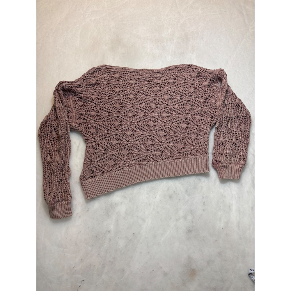Free People OB1043851 Mauve Cotton Open Knit Cropped Pointelle Sweater Mens xs